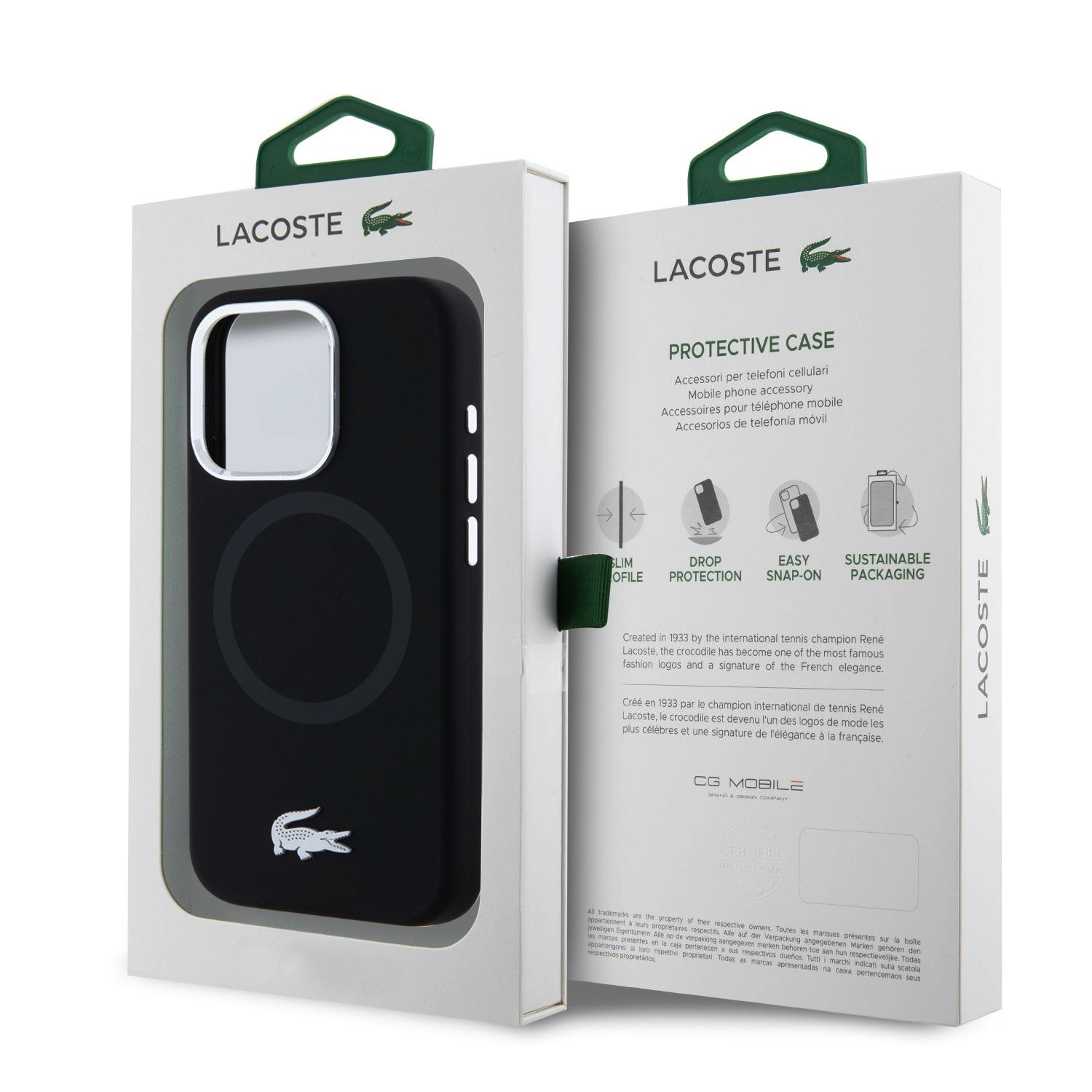 Lacoste Liquid Silicone Microfiber Silver Croc Logo MagSafe Zadní Kryt pro iPhone 15 Pro Max Black