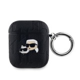 Pouzdro Karl Lagerfeld PU Embossed Choupette Head pro AirPods 1/2, černá