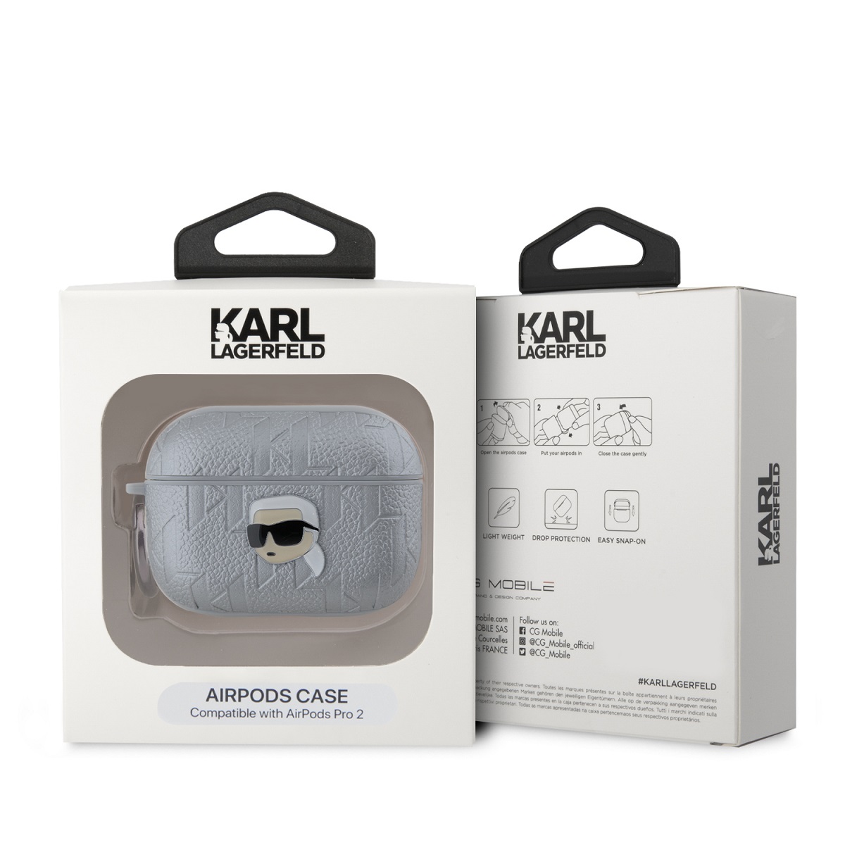 Karl Lagerfeld PU Embossed Karl Head Pouzdro pro AirPods Pro 2 Silver