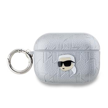 Pouzdro Karl Lagerfeld PU Embossed Choupette Head pro AirPods Pro 2, stříbrná