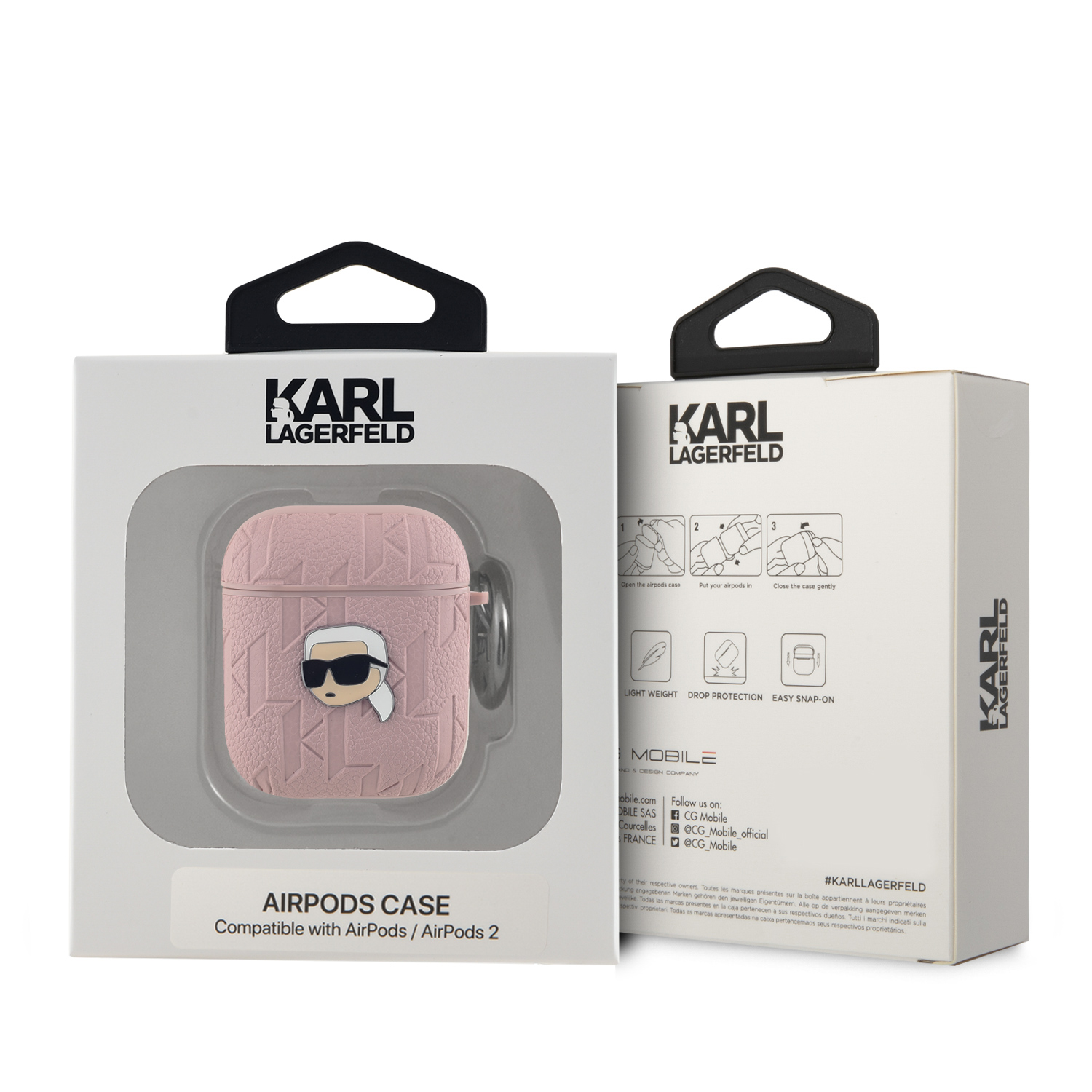 Karl Lagerfeld PU Embossed Karl Head Pouzdro pro AirPods 1/2 Pink