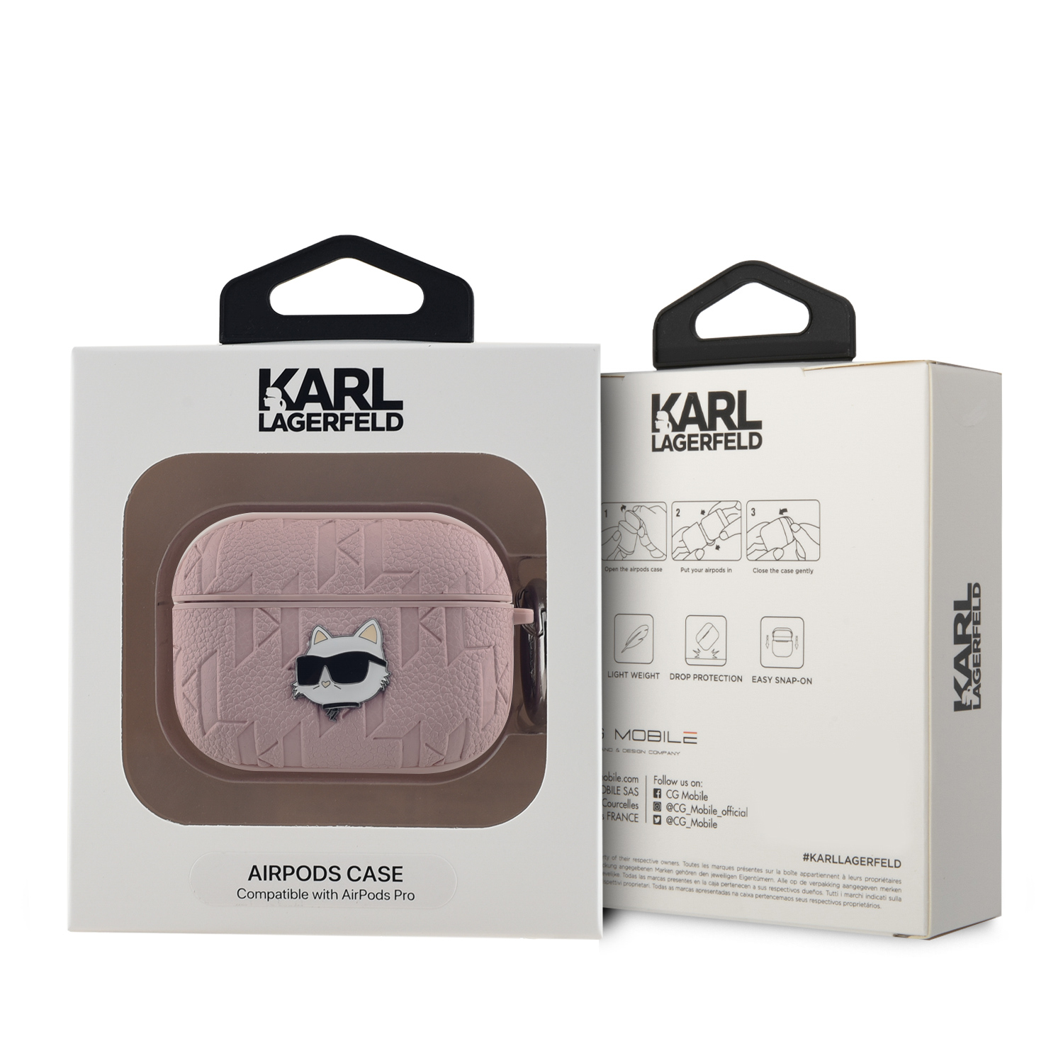 Karl Lagerfeld PU Embossed Choupette Head Pouzdro pro AirPods Pro Pink