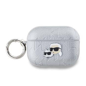 Pouzdro Karl Lagerfeld PU Embossed Choupette Heads pro AirPods 3, stříbrná