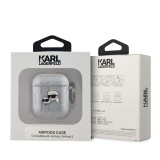 Karl Lagerfeld PU Embossed Karl and Choupette Heads Pouzdro pro AirPods 1/2 Silver