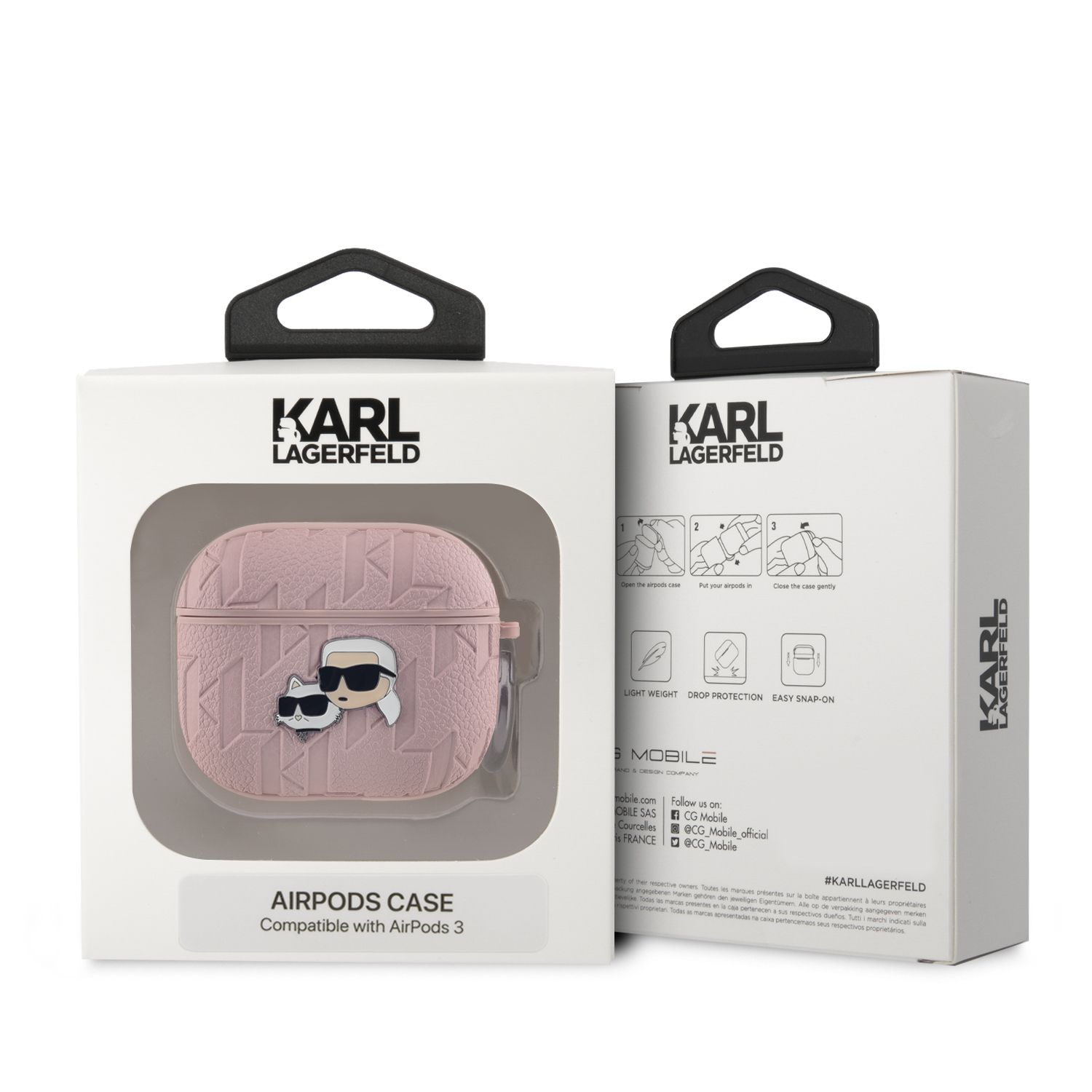 Karl Lagerfeld PU Embossed Karl and Choupette Heads Pouzdro pro AirPods 3 Pink