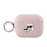 Pouzdro Karl Lagerfeld PU Embossed Choupette Heads pro AirPods Pro, růžová