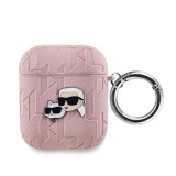 Pouzdro Karl Lagerfeld PU Embossed Choupette Heads pro AirPods 1/2, růžová