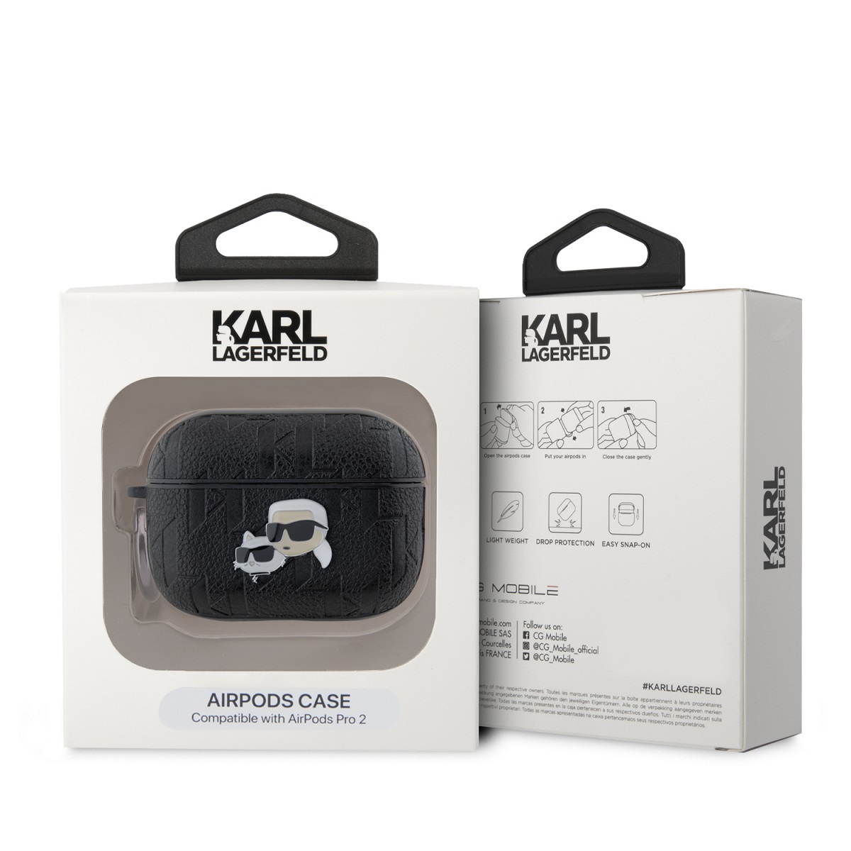 Karl Lagerfeld PU Embossed Karl and Choupette Heads Pouzdro pro AirPods Pro 2 Black