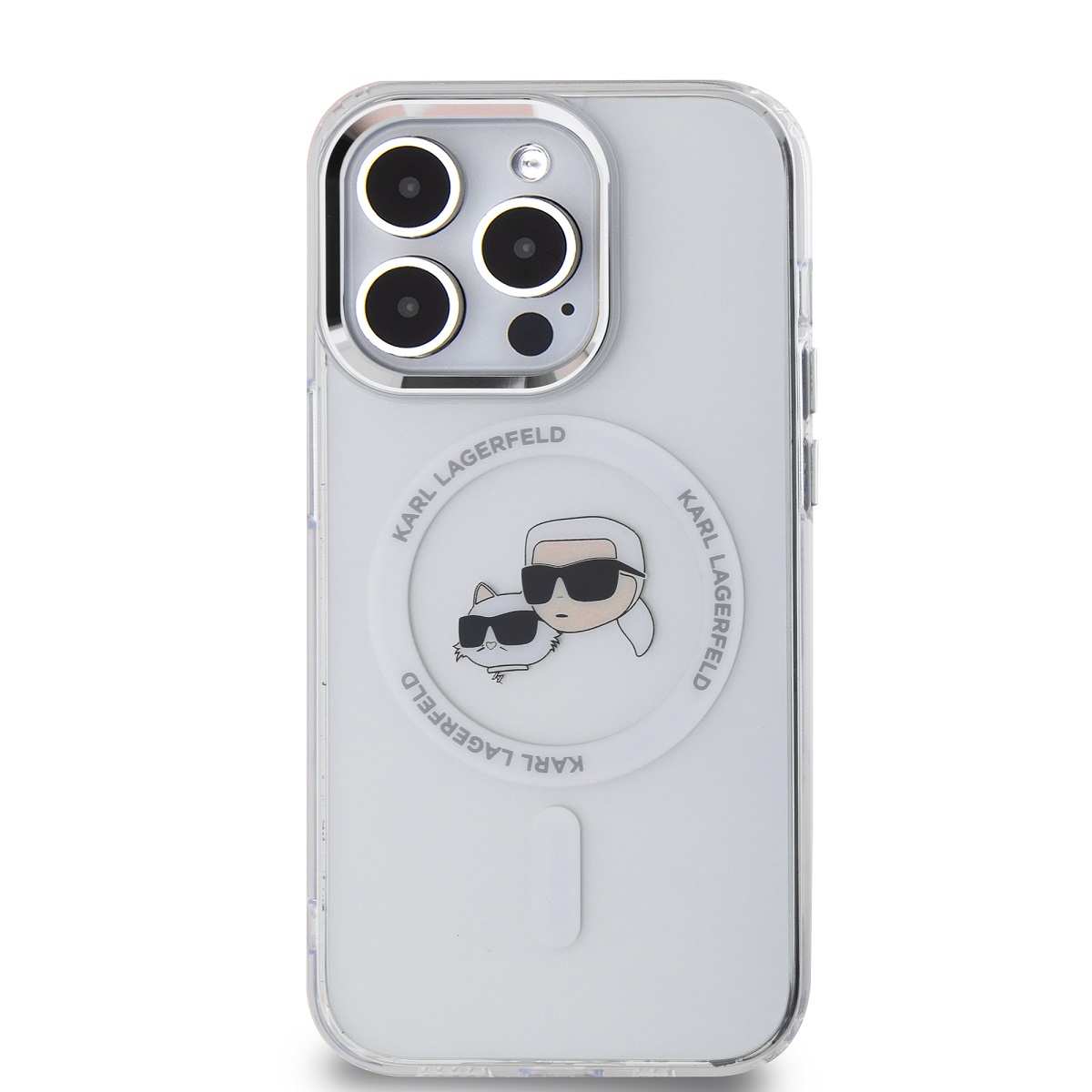 Karl Lagerfeld IML K&CH Heads Metal Frame MagSafe Zadní Kryt pro iPhone 14 Pro Max Transparent