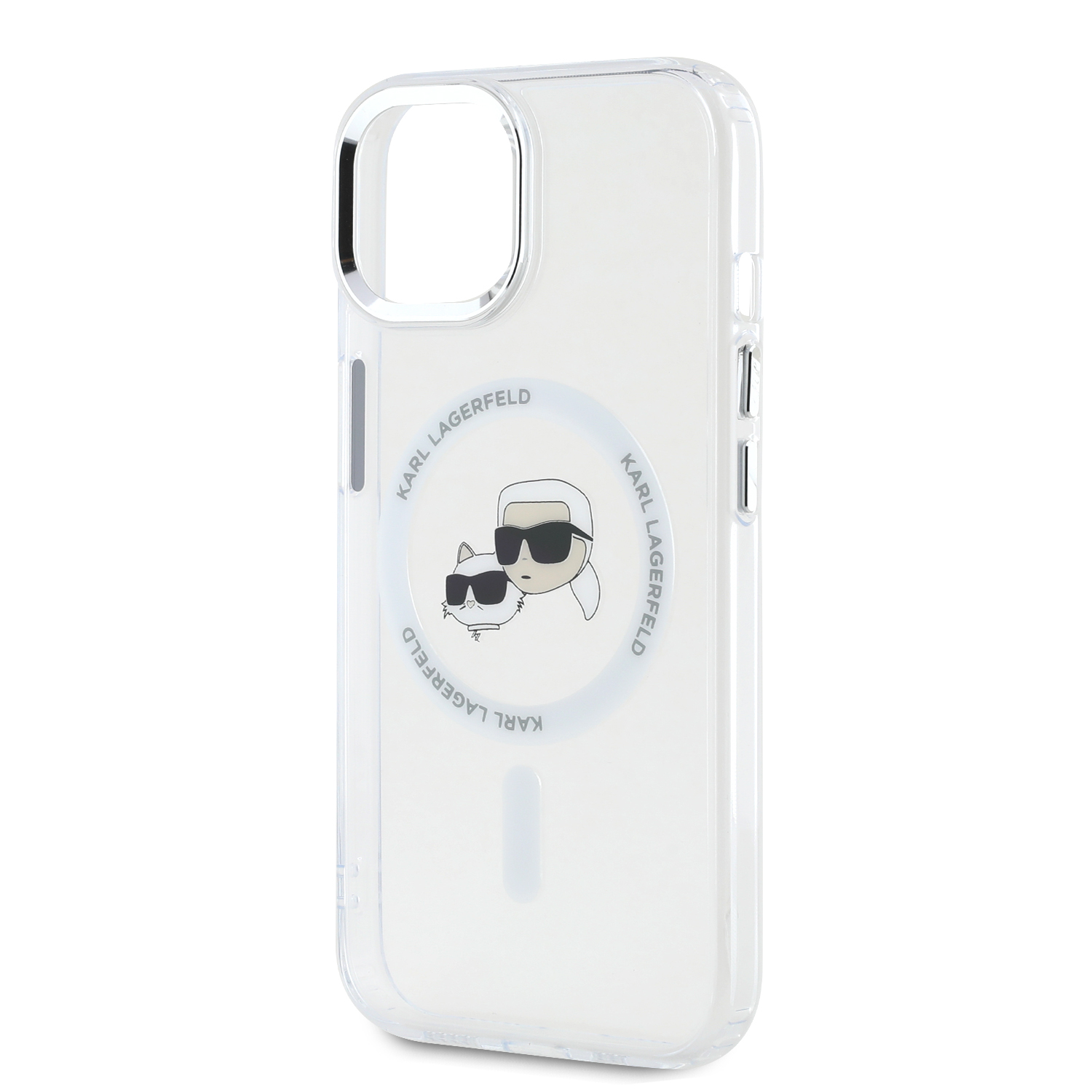 Karl Lagerfeld IML K&CH Heads Metal Frame MagSafe Zadní Kryt pro iPhone 15 Transparent