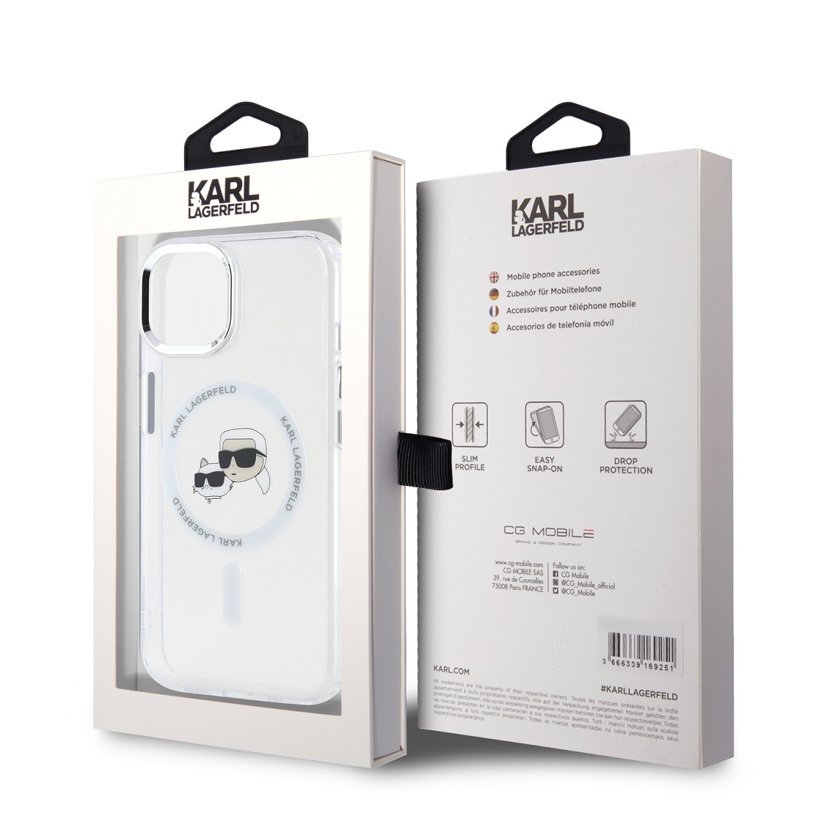 Karl Lagerfeld IML K&CH Heads Metal Frame MagSafe Zadní Kryt pro iPhone 15 Transparent