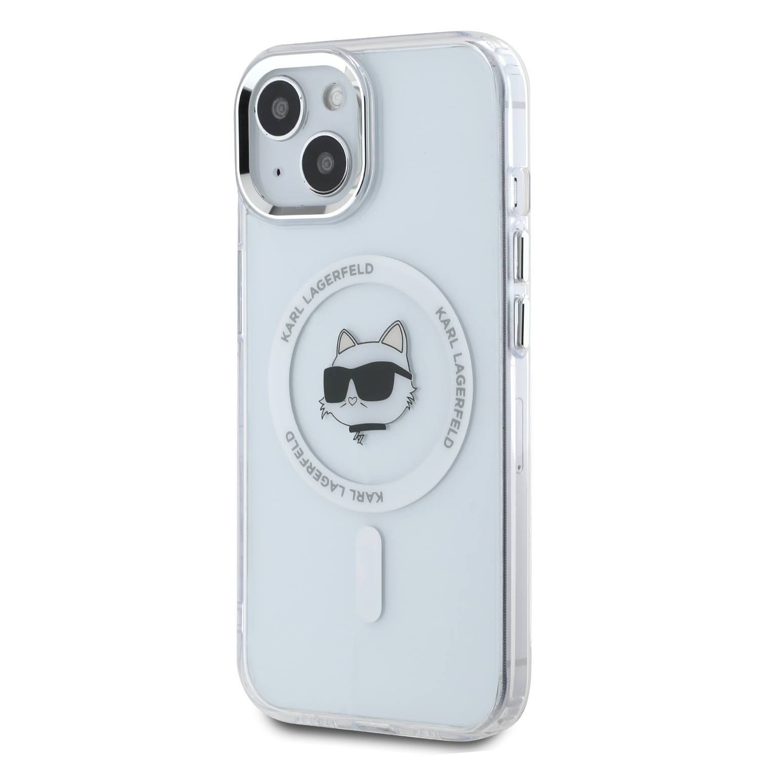 Karl Lagerfeld IML Choupette Head Metal Frame MagSafe Zadní Kryt pro iPhone 15 Transparent