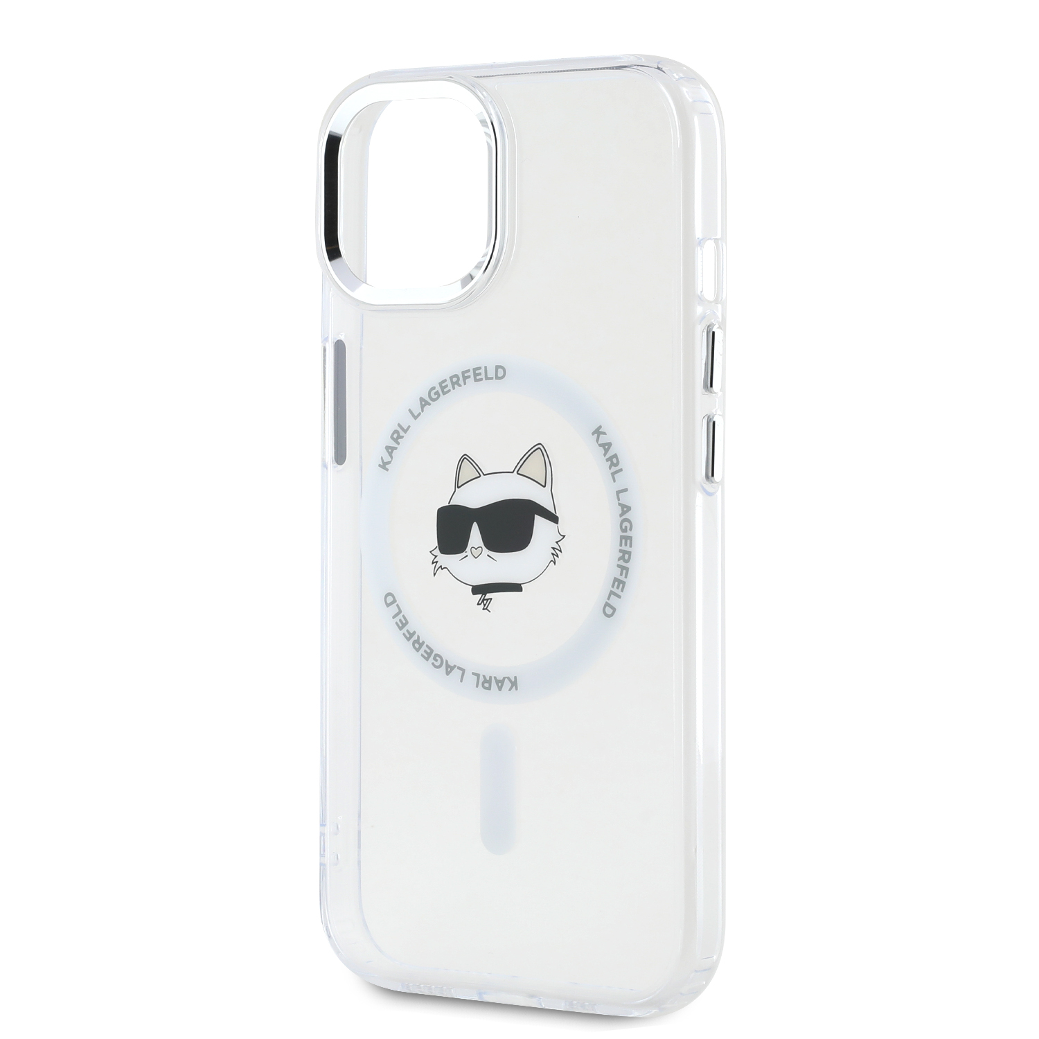 Karl Lagerfeld IML Choupette Head Metal Frame MagSafe Zadní Kryt pro iPhone 15 Transparent