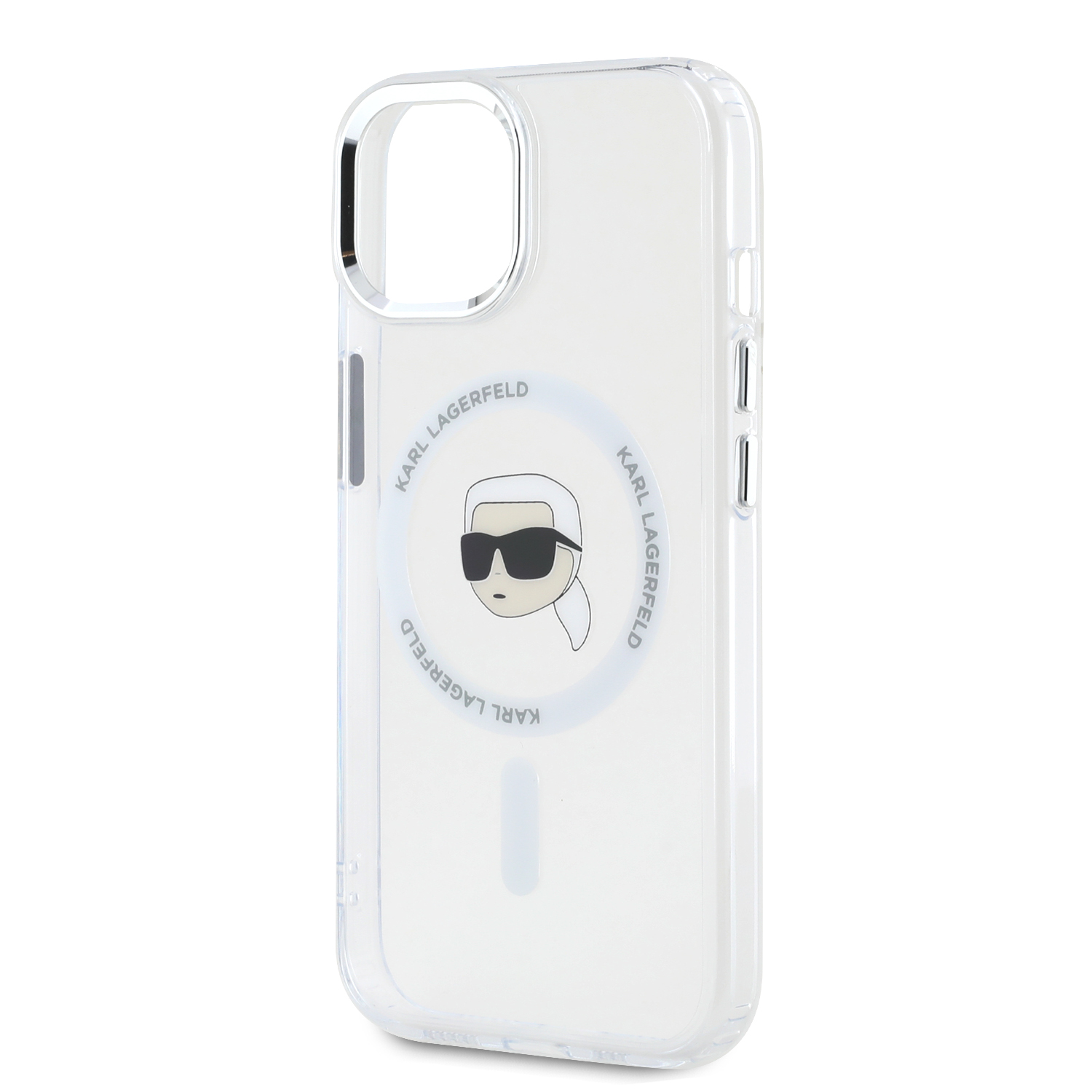 Karl Lagerfeld IML Karl Head Metal Frame MagSafe Zadní Kryt pro iPhone 15 Transparent