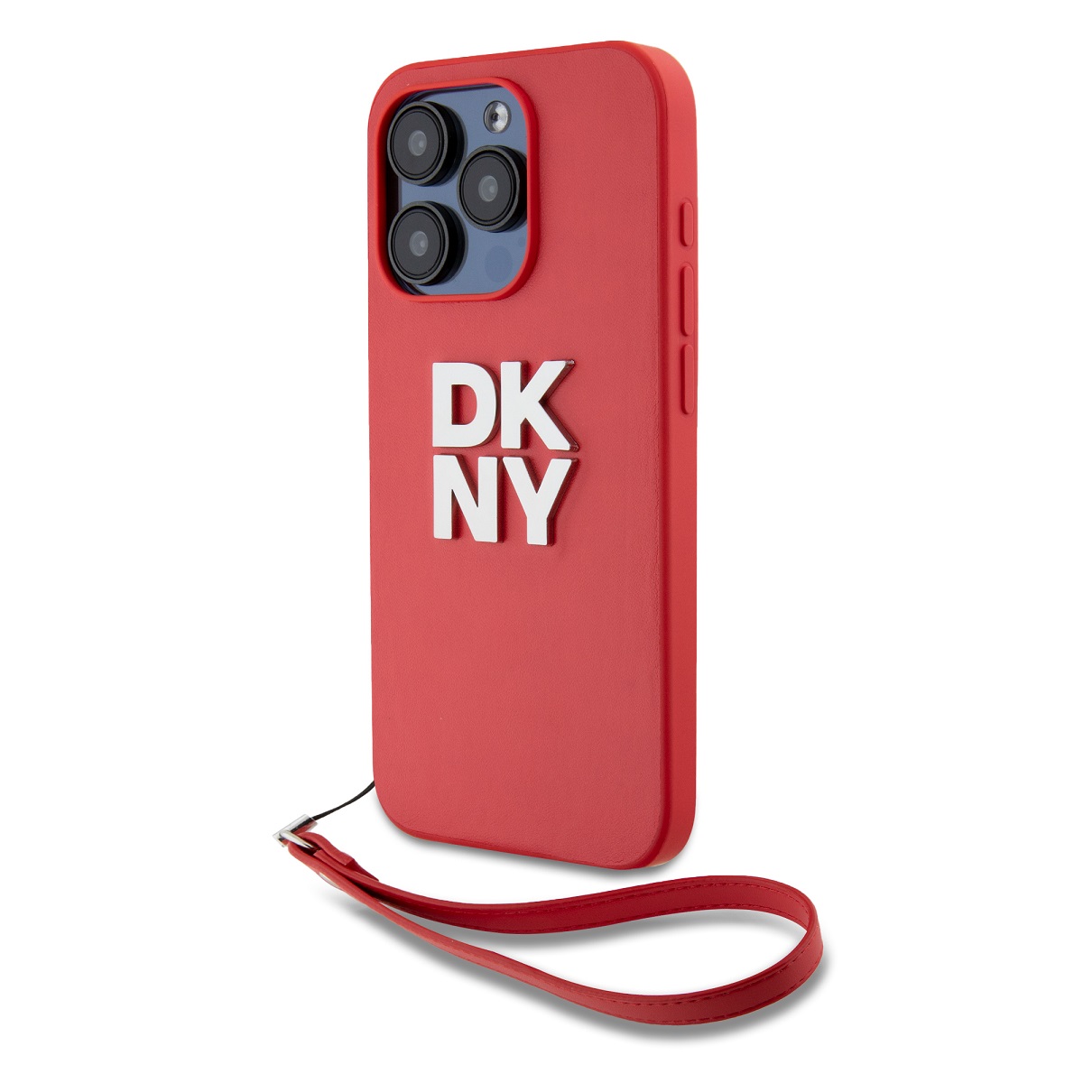 DKNY PU Leather Stack Logo Wrist Strap Zadní Kryt pro iPhone 15 Pro Max Pink