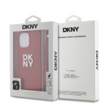 DKNY PU Leather Stack Logo Wrist Strap Zadní Kryt pro iPhone 14 Pro Max Pink