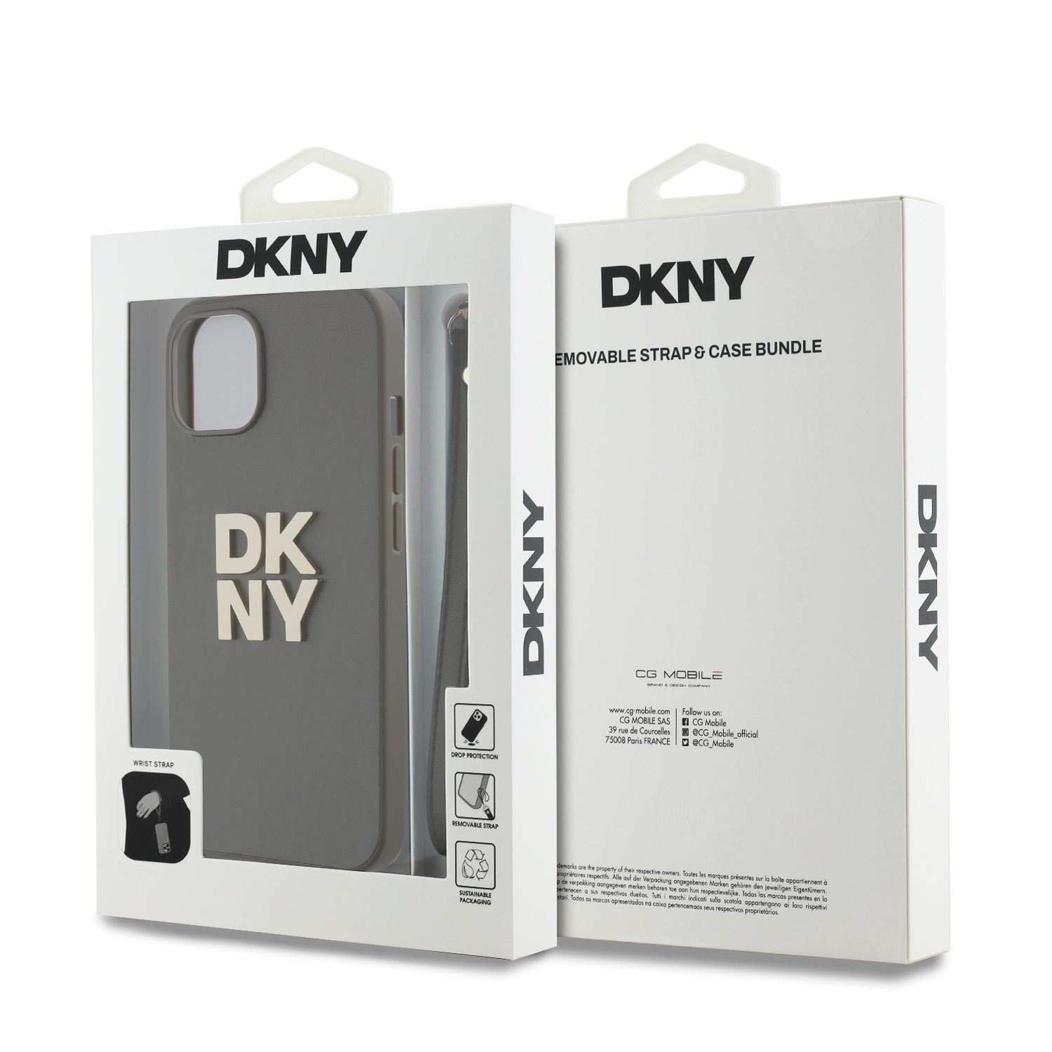 DKNY PU Leather Stack Logo Wrist Strap Zadní Kryt pro iPhone 14 Green