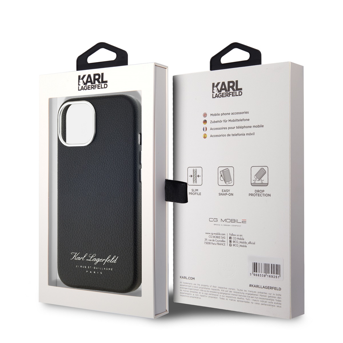 Karl Lagerfeld Grained PU Hotel RSG Zadní Kryt pro iPhone 15 Black