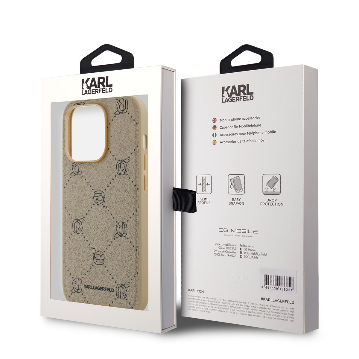 Karl Lagerfeld PU Karl Heads Pattern Magsafe Zadní Kryt pro iPhone 14 Pro Beige