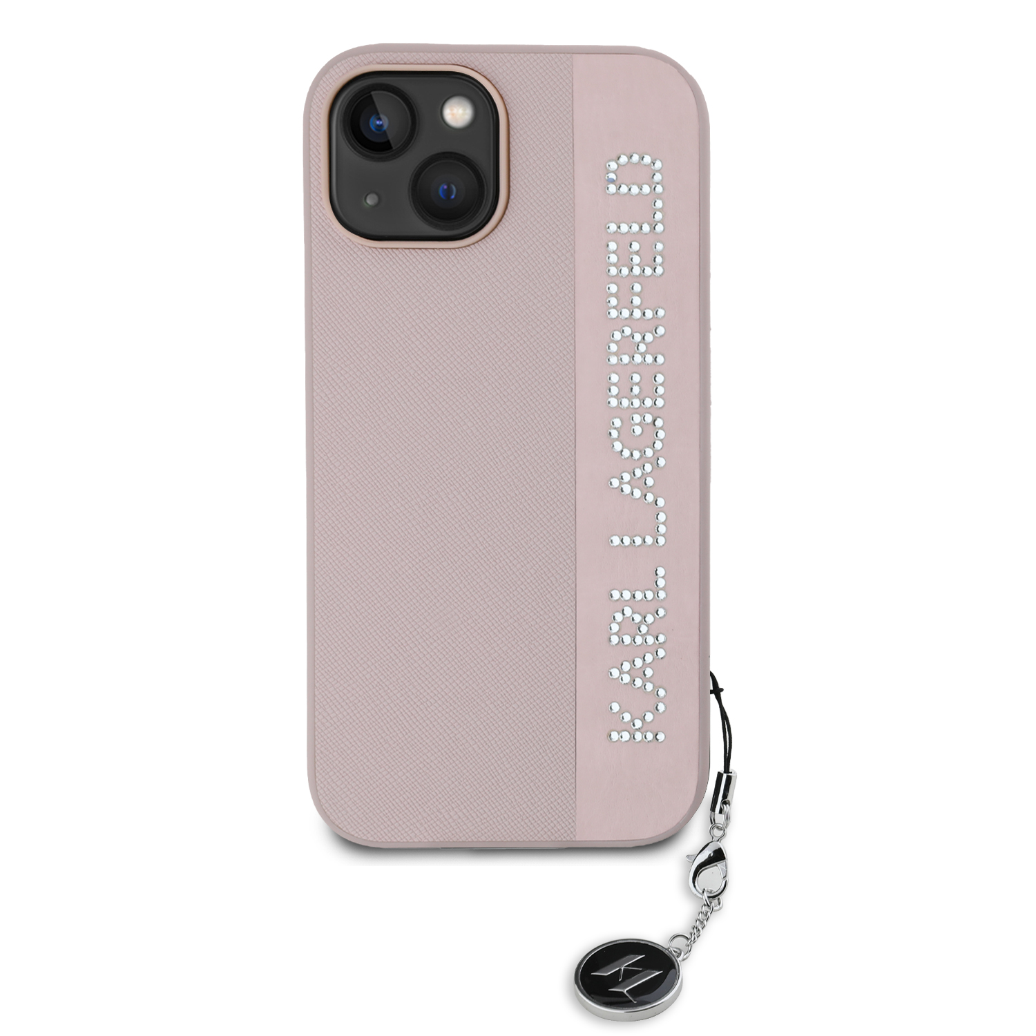 Karl Lagerfeld PU Saffiano Rhinestone Charm Zadní Kryt pro iPhone 14 Pink