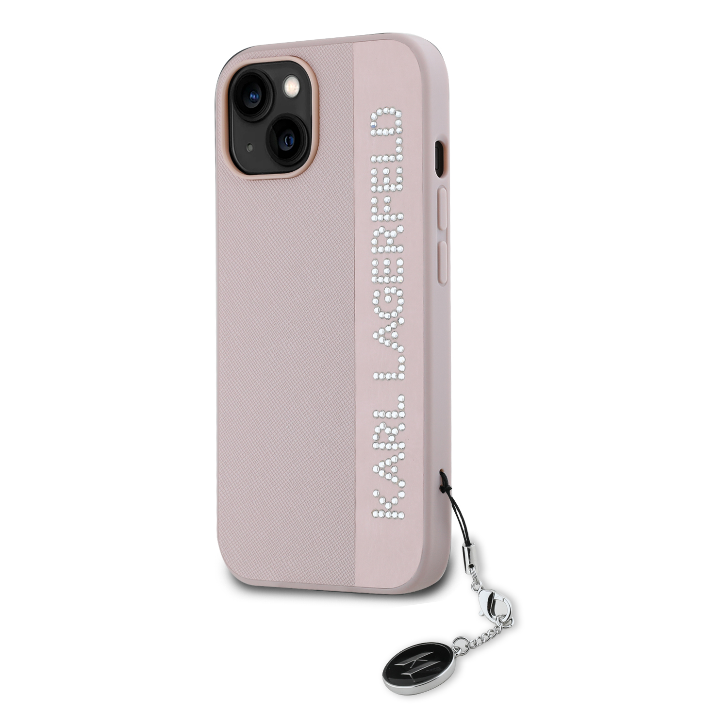 Karl Lagerfeld PU Saffiano Rhinestone Charm Zadní Kryt pro iPhone 14 Pink