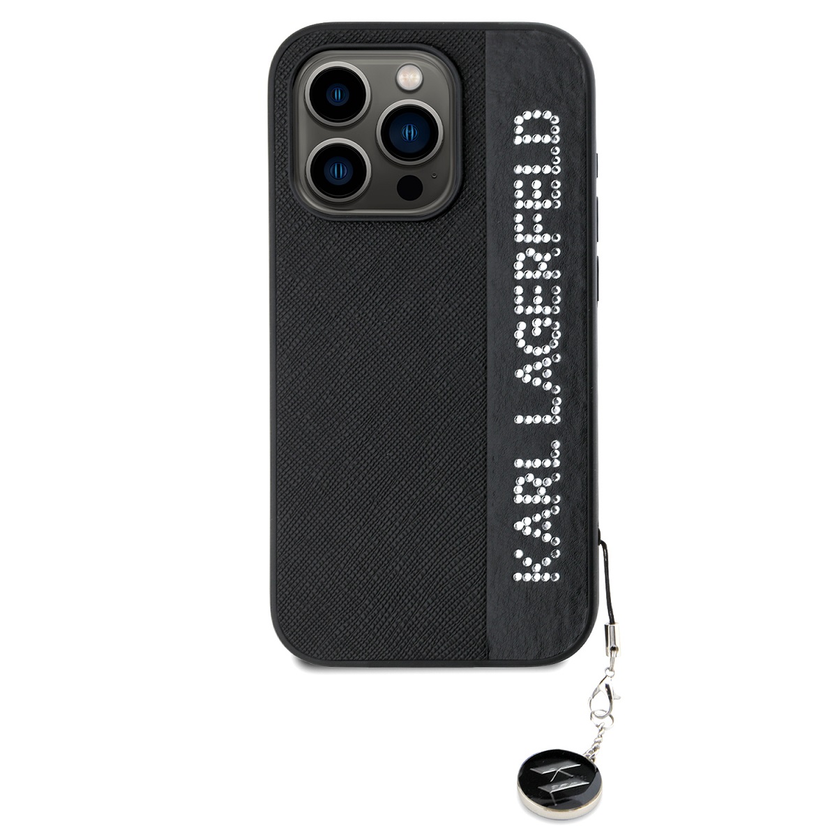 Karl Lagerfeld PU Saffiano Rhinestone Charm Zadní Kryt pro iPhone 15 Pro Max Black