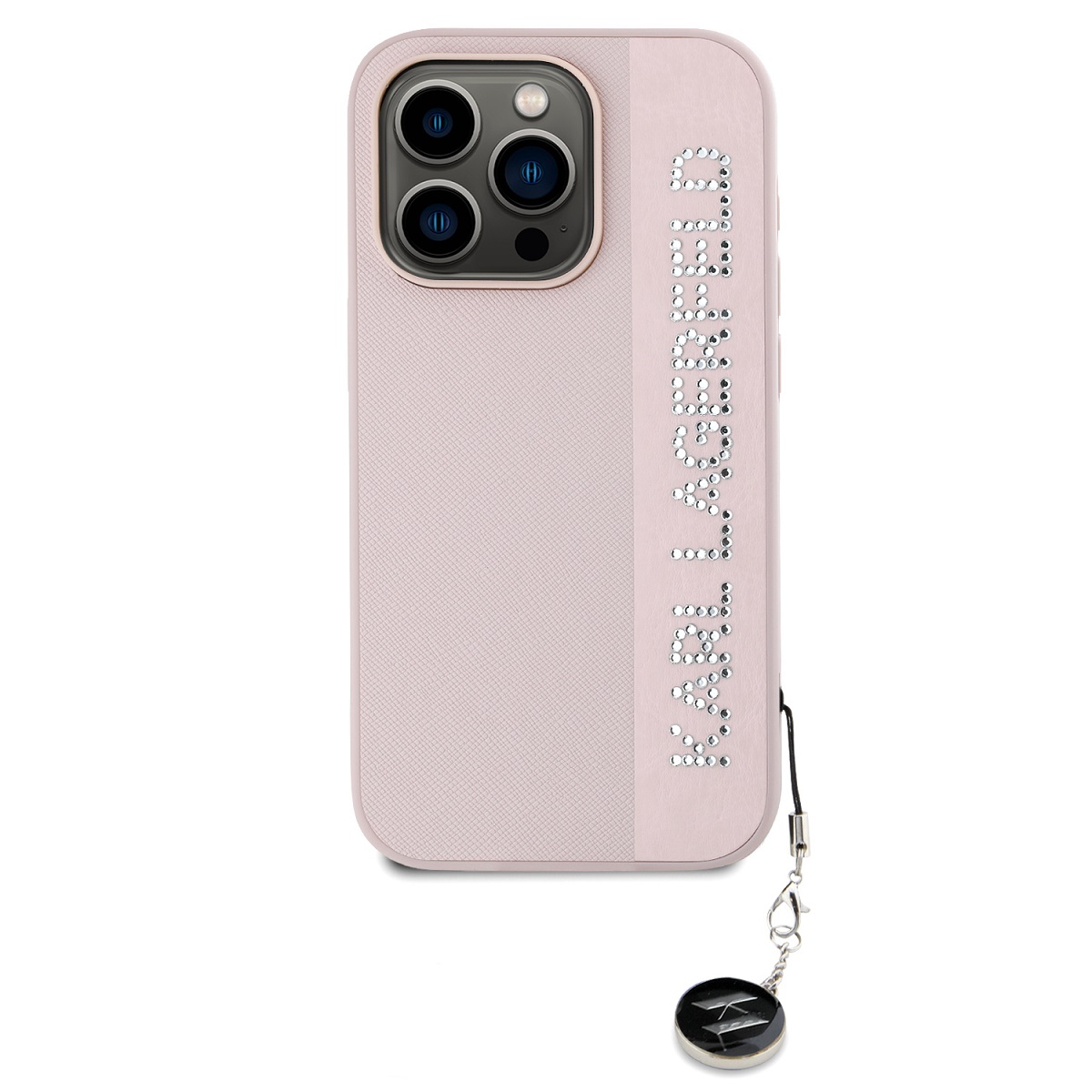 Karl Lagerfeld PU Saffiano Rhinestone Charm Zadní Kryt pro iPhone 15 Pro Pink