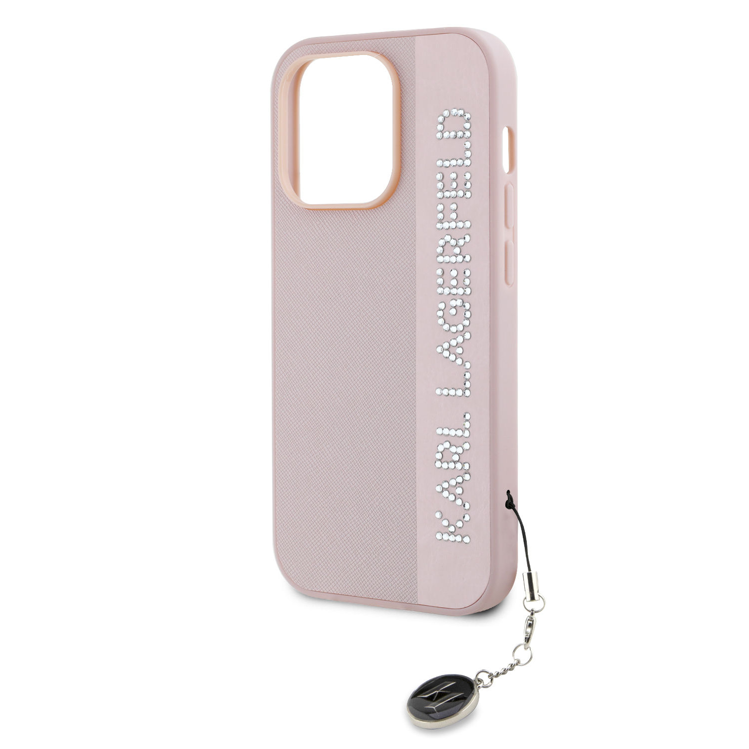 Karl Lagerfeld PU Saffiano Rhinestone Charm Zadní Kryt pro iPhone 14 Pro Max Pink