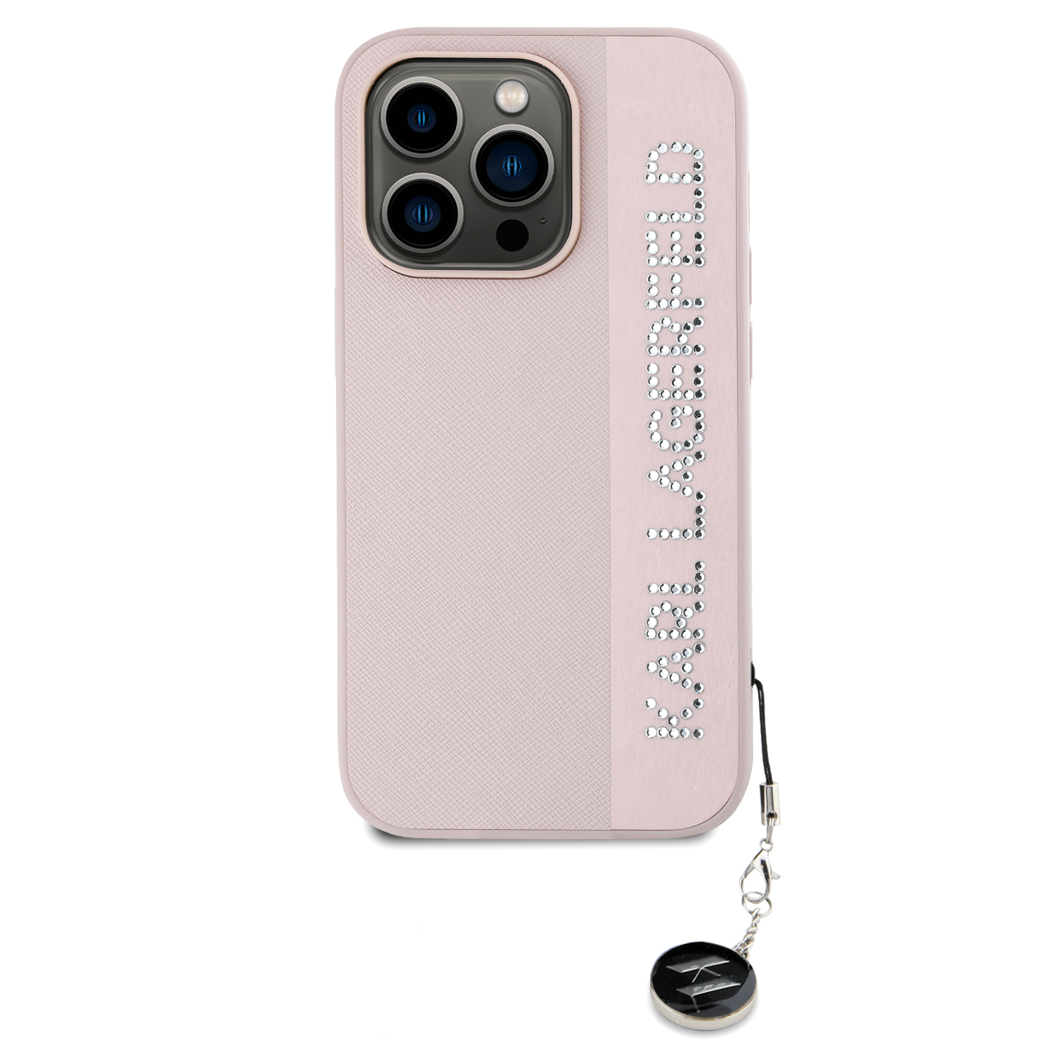 Karl Lagerfeld PU Saffiano Rhinestone Charm Zadní Kryt pro iPhone 14 Pro Pink