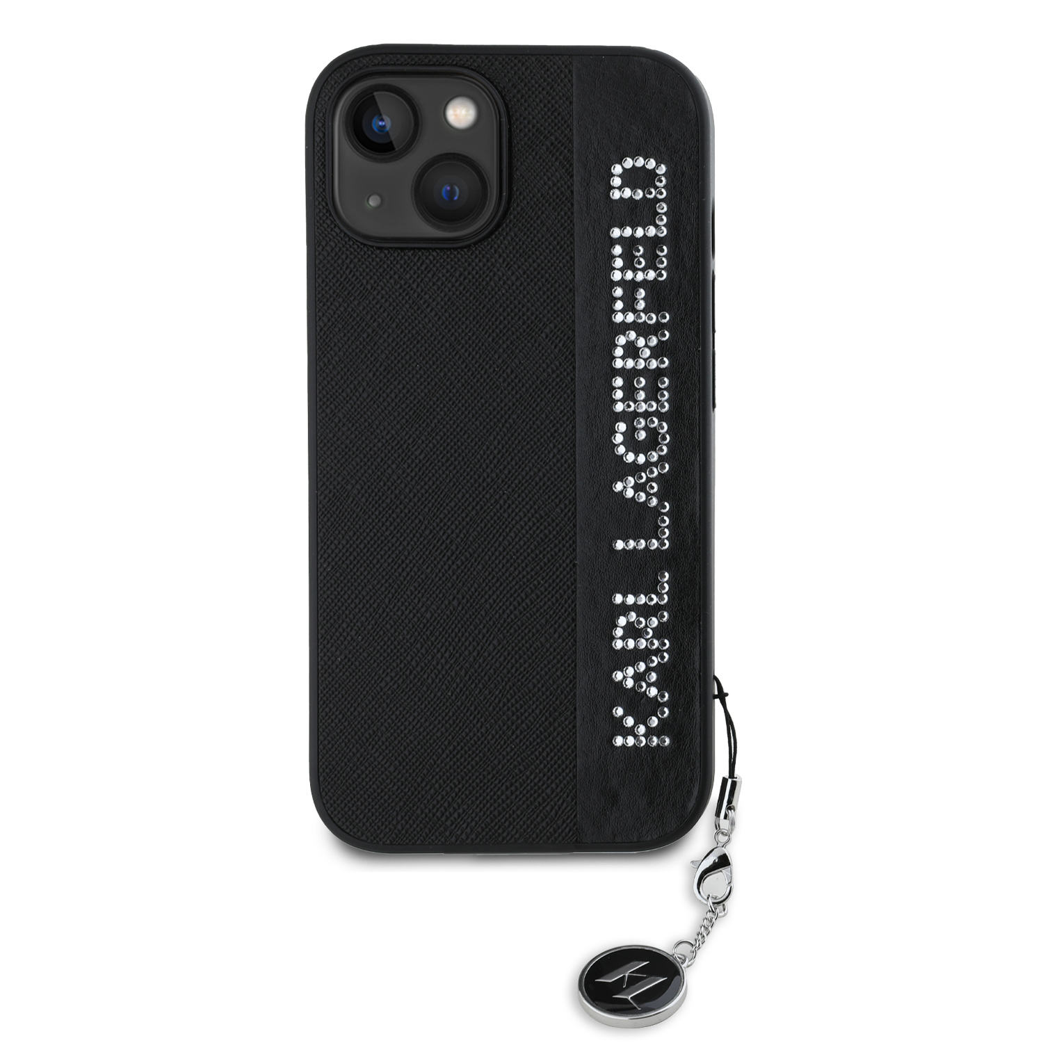 Karl Lagerfeld PU Saffiano Rhinestone Charm Zadní Kryt pro iPhone 15 Black