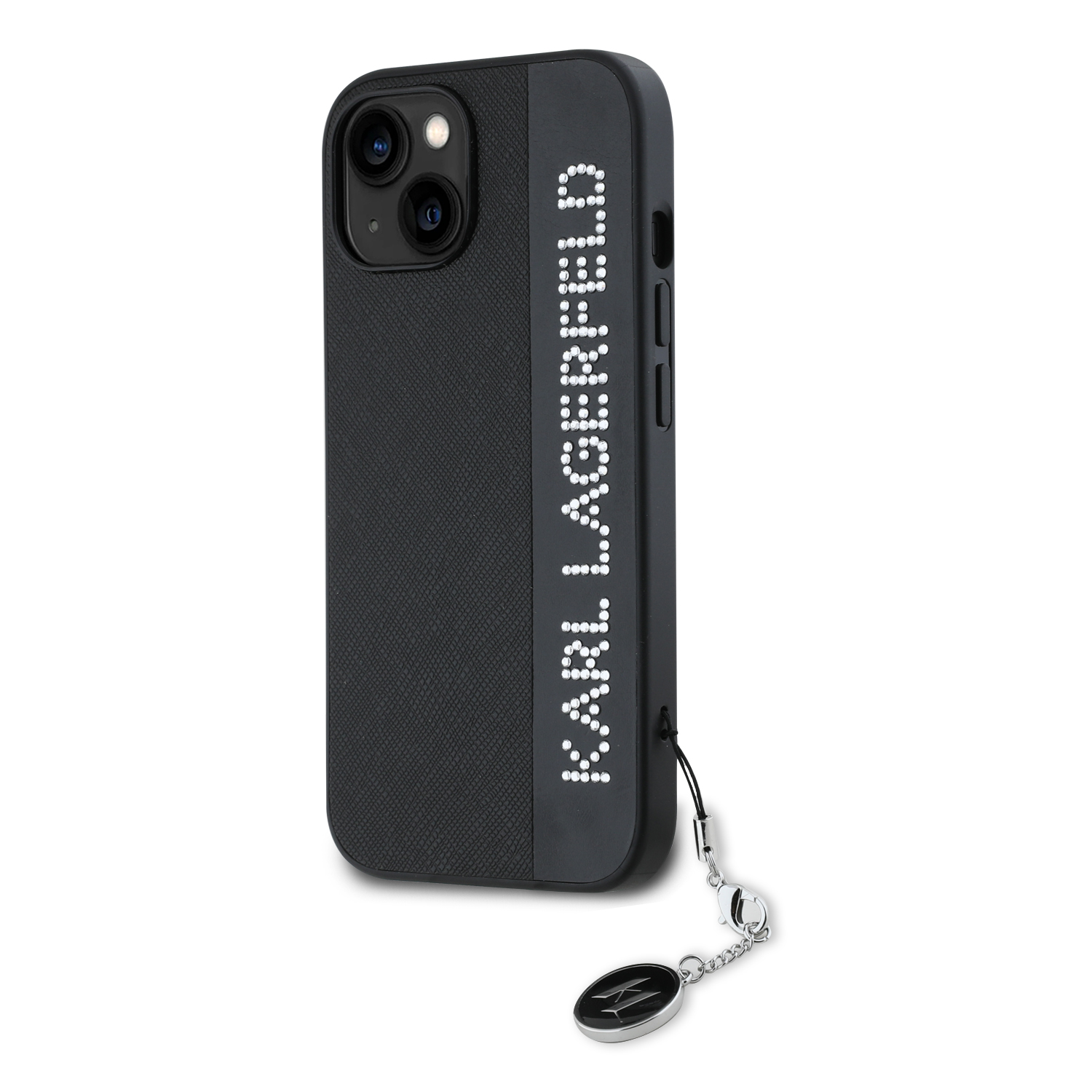 Karl Lagerfeld PU Saffiano Rhinestone Charm Zadní Kryt pro iPhone 14 Black