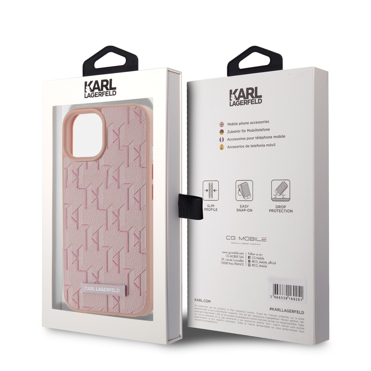 Karl Lagerfeld PU Leather Monogram Metal Logo Magsafe Zadní Kryt pro iPhone 15 Pink