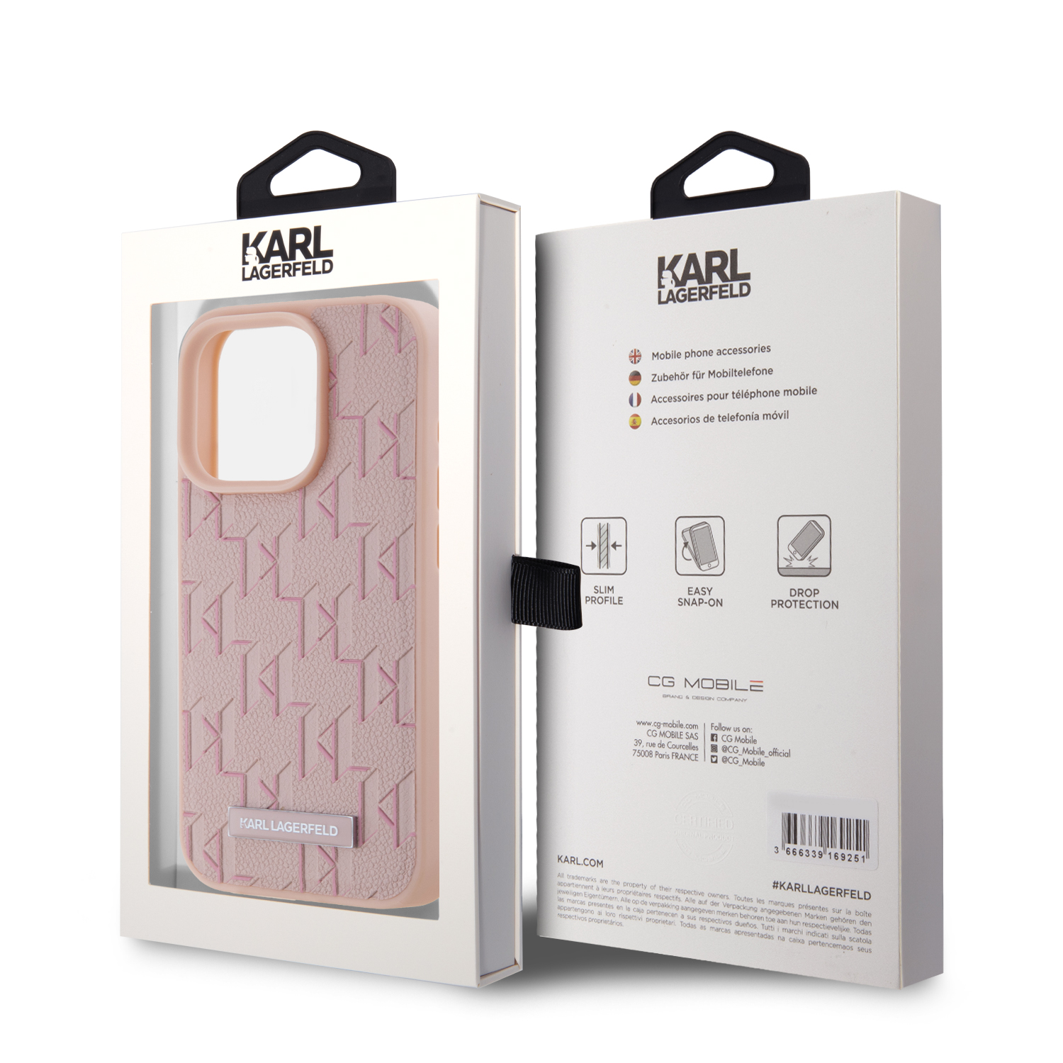 Karl Lagerfeld PU Leather Monogram Metal Logo Magsafe Zadní Kryt pro iPhone 15 Pro Pink