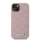 Karl Lagerfeld PU Leather Monogram Metal Logo Magsafe Zadní Kryt pro iPhone 14 Pink