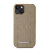 Karl Lagerfeld PU Leather Monogram Metal Logo Magsafe Zadní Kryt pro iPhone 14 Beige