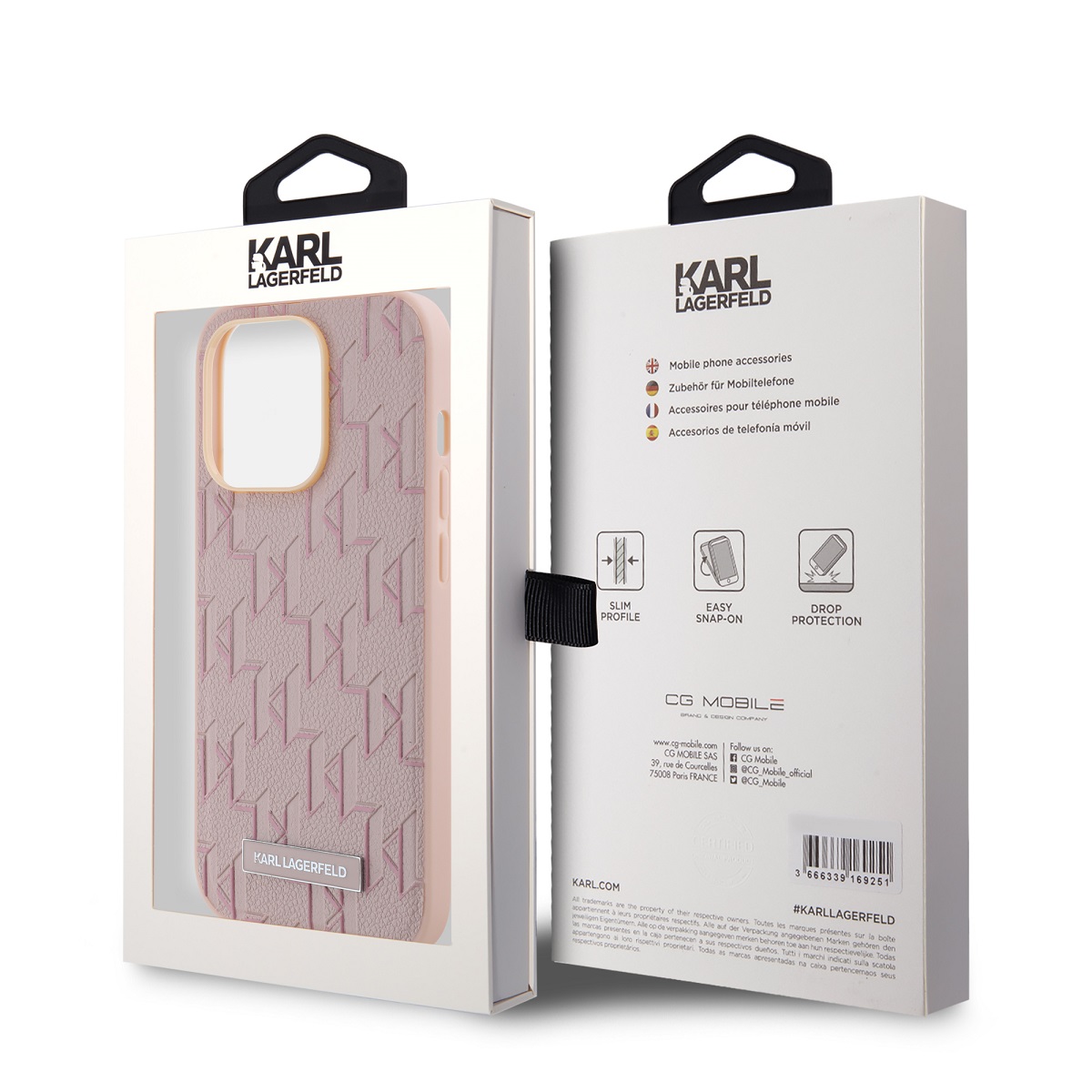 Karl Lagerfeld PU Leather Monogram Metal Logo Magsafe Zadní Kryt pro iPhone 14 Pro Pink