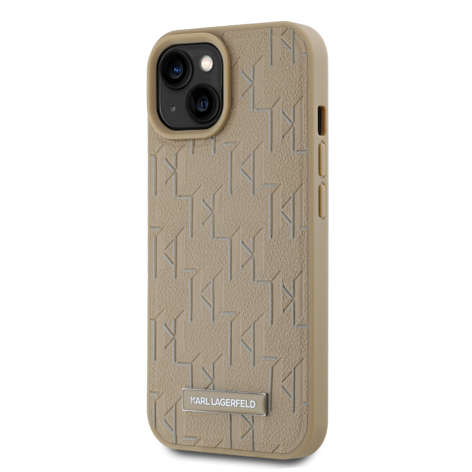 Karl Lagerfeld PU Leather Monogram Metal Logo Magsafe Zadní Kryt pro iPhone 15 Beige