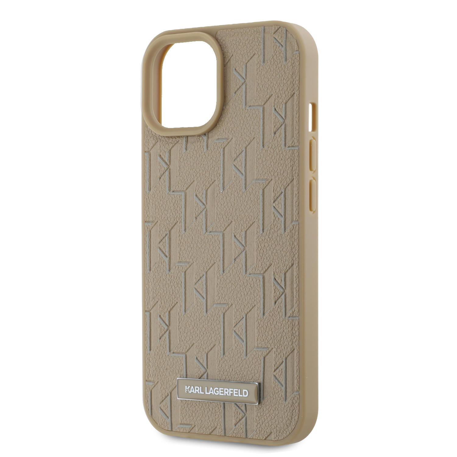 Karl Lagerfeld PU Leather Monogram Metal Logo Magsafe Zadní Kryt pro iPhone 15 Beige