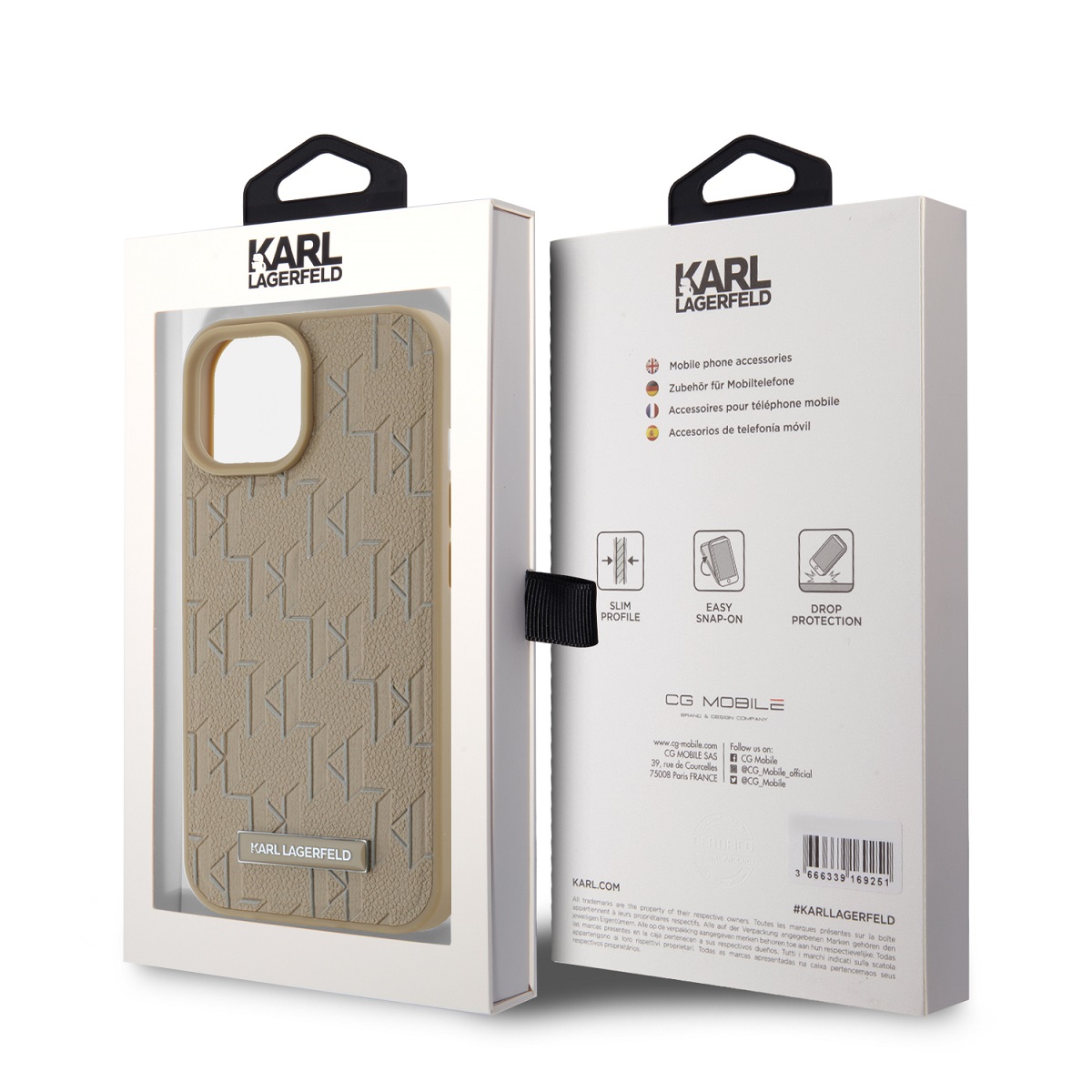 Karl Lagerfeld PU Leather Monogram Metal Logo Magsafe Zadní Kryt pro iPhone 15 Beige