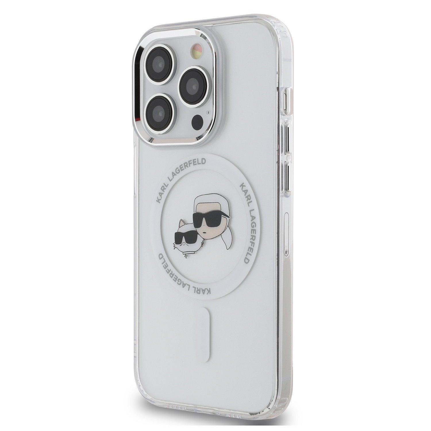 Karl Lagerfeld IML K&CH Heads Metal Frame MagSafe Zadní Kryt pro iPhone 15 Pro Transparent