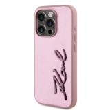 Karl Lagerfeld Wrinkled PU Signature Logo Zadní Kryt pro iPhone 15 Pro Pink