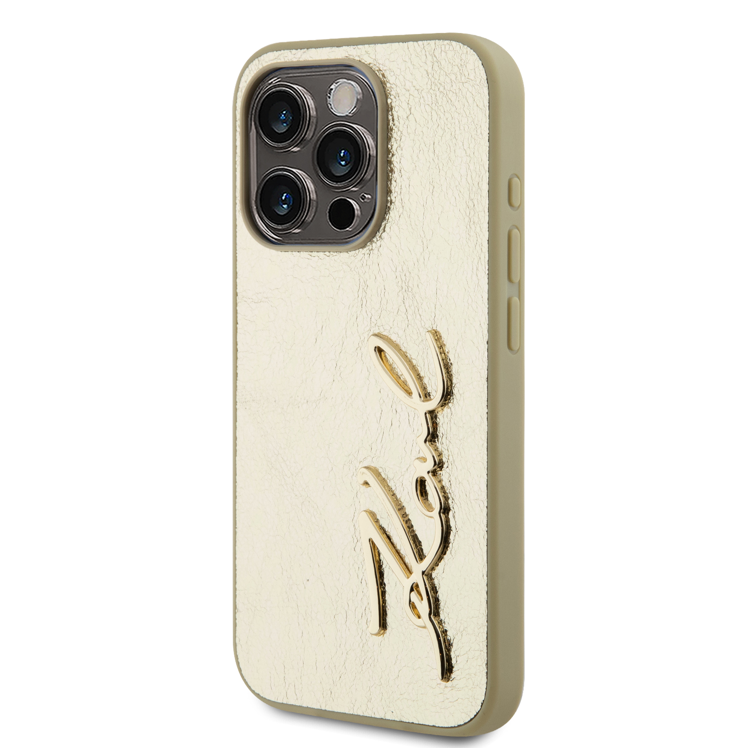 Karl Lagerfeld Wrinkled PU Signature Logo Zadní Kryt pro iPhone 15 Pro Max Gold