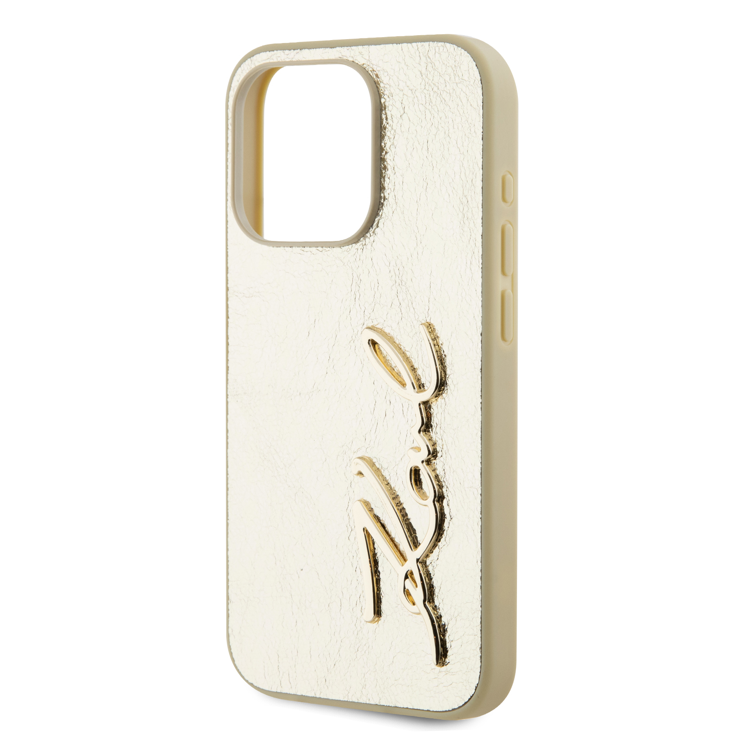 Karl Lagerfeld Wrinkled PU Signature Logo Zadní Kryt pro iPhone 15 Pro Max Gold