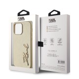 Karl Lagerfeld Wrinkled PU Signature Logo Zadní Kryt pro iPhone 14 Pro Max Gold