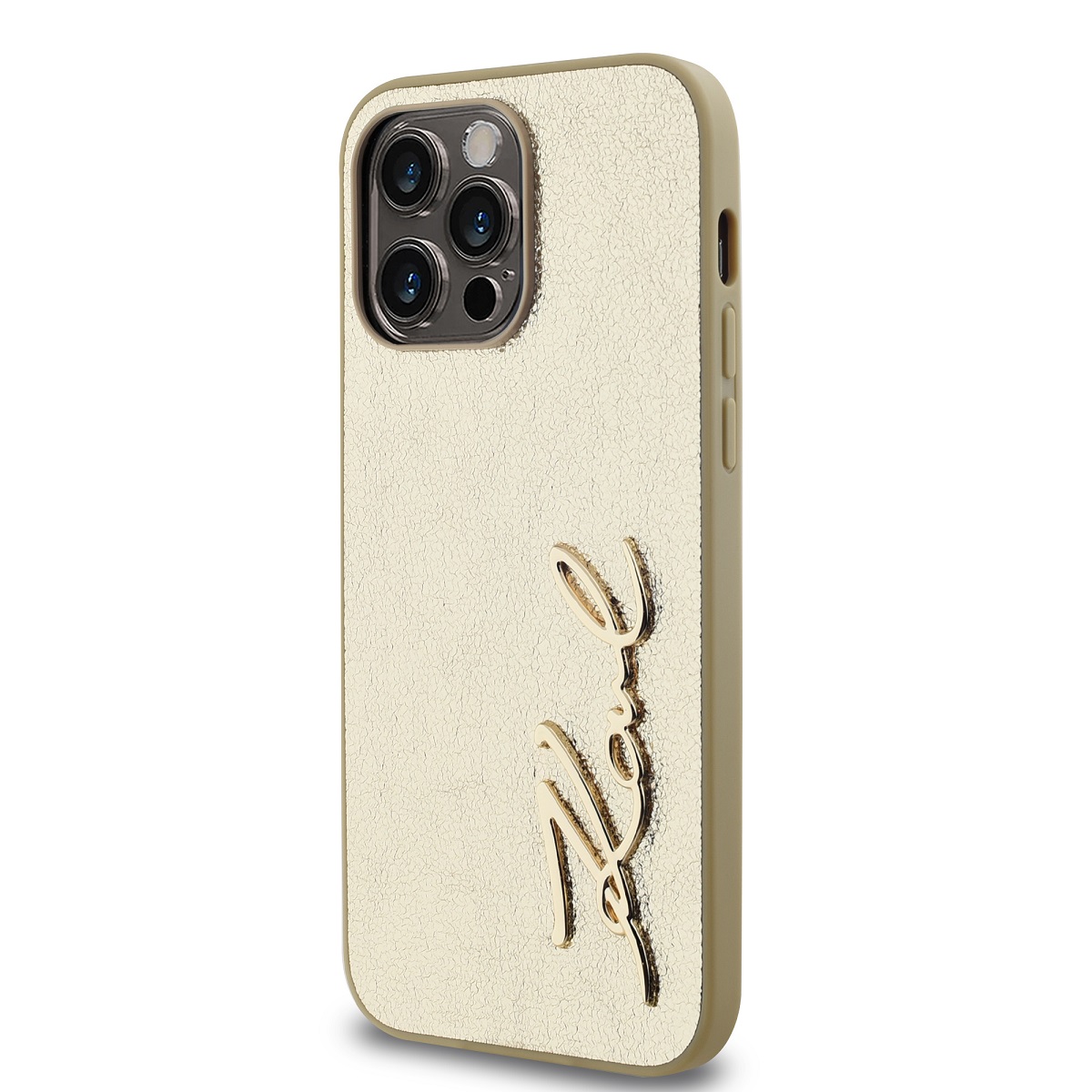 Karl Lagerfeld Wrinkled PU Signature Logo Zadní Kryt pro iPhone 14 Pro Max Gold