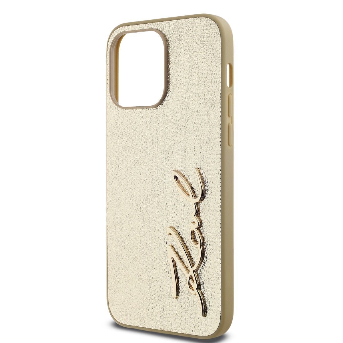 Karl Lagerfeld Wrinkled PU Signature Logo Zadní Kryt pro iPhone 14 Pro Max Gold