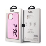 Karl Lagerfeld Wrinkled PU Signature Logo Zadní Kryt pro iPhone 15 Pink