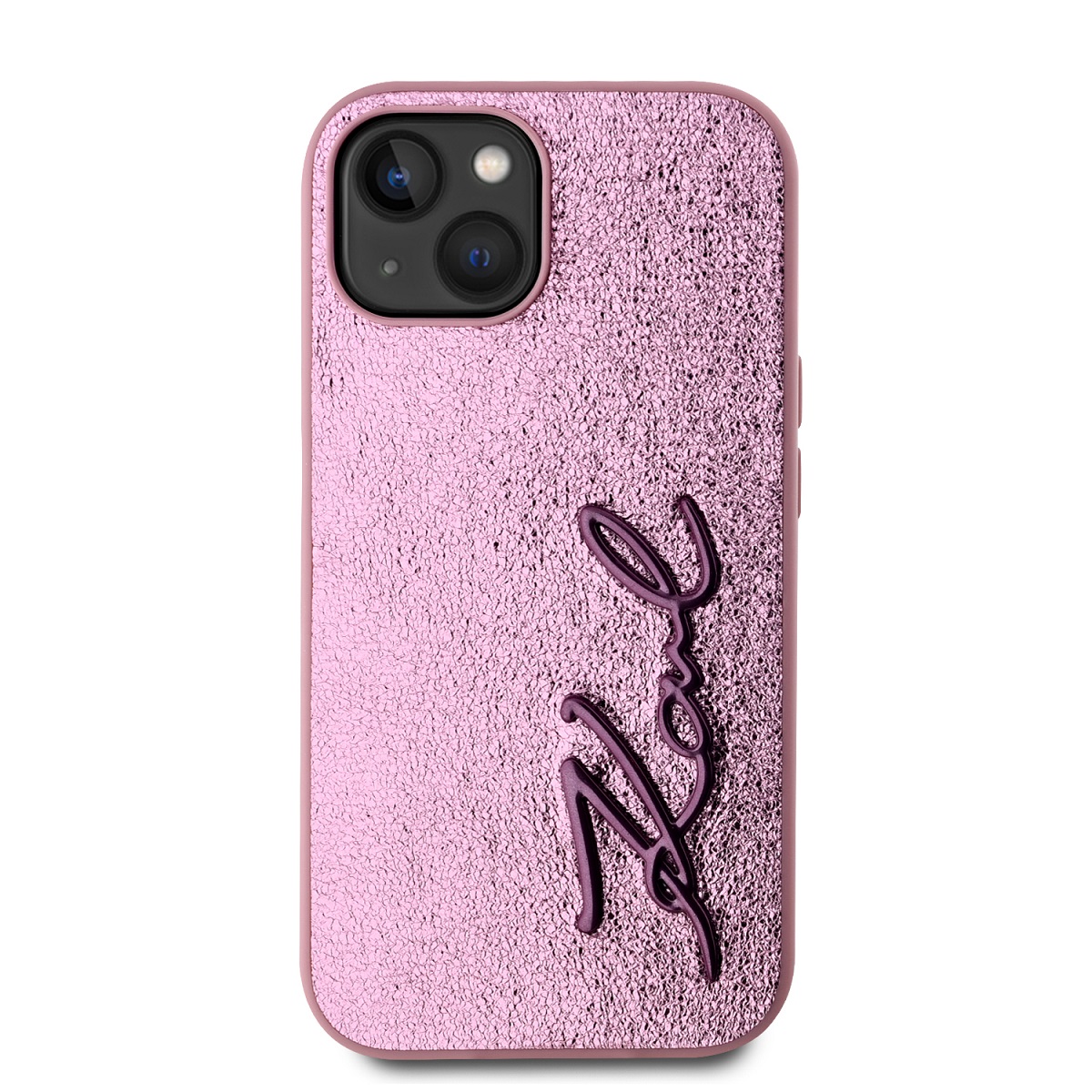 Karl Lagerfeld Wrinkled PU Signature Logo Zadní Kryt pro iPhone 15 Pink