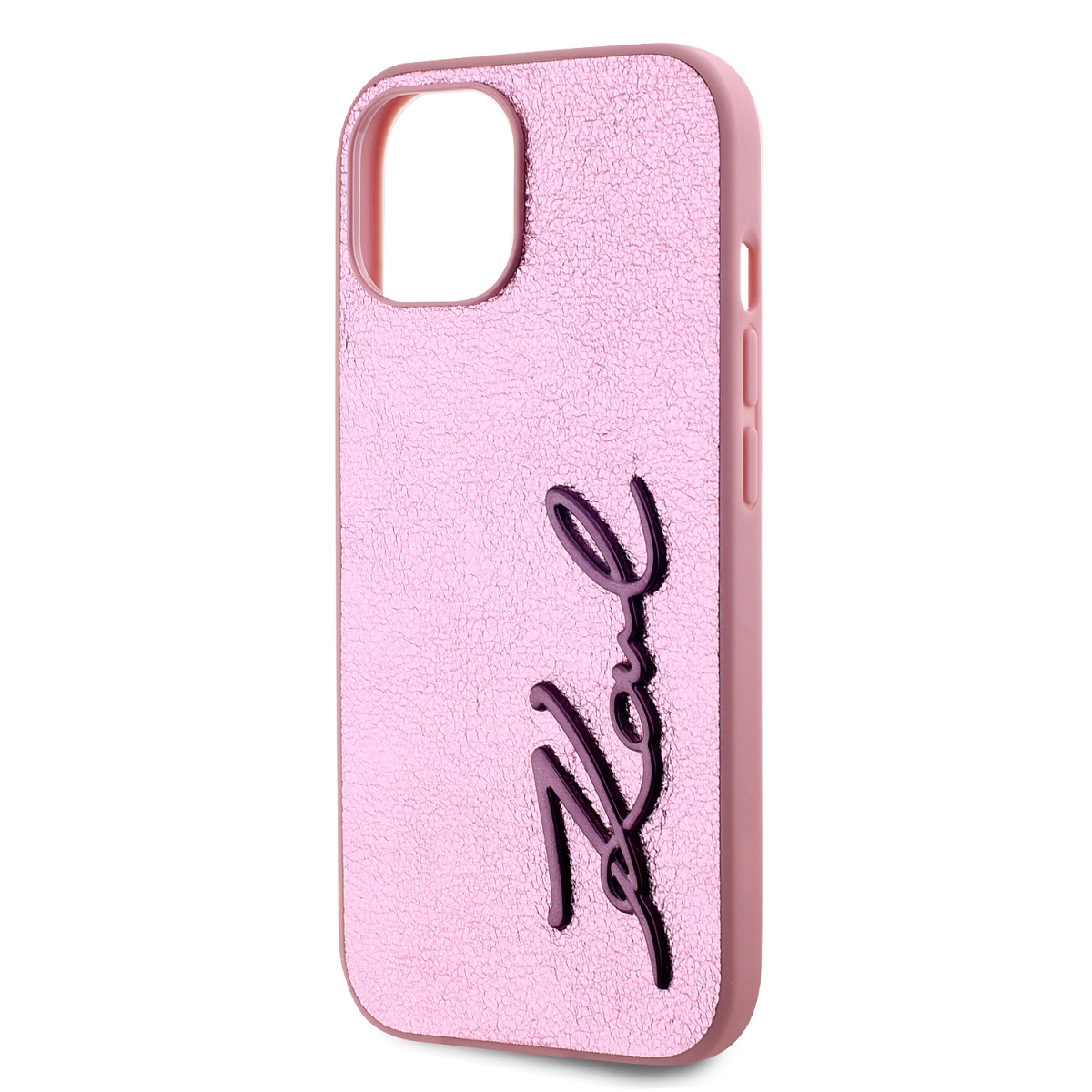 Karl Lagerfeld Wrinkled PU Signature Logo Zadní Kryt pro iPhone 15 Pink