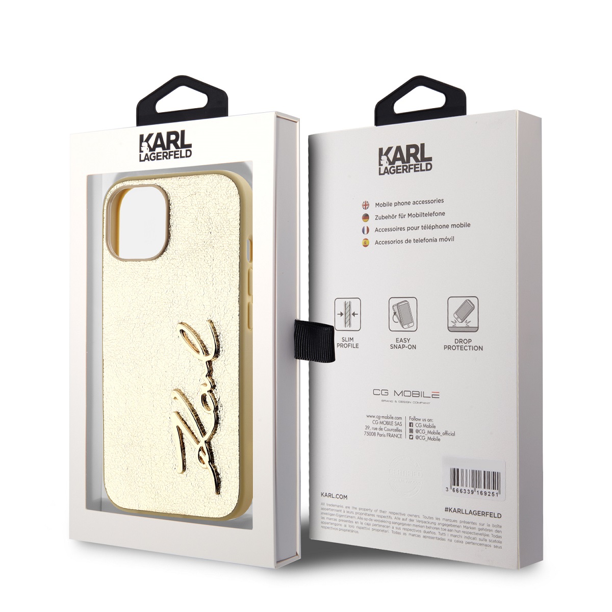 Karl Lagerfeld Wrinkled PU Signature Logo Zadní Kryt pro iPhone 15 Gold